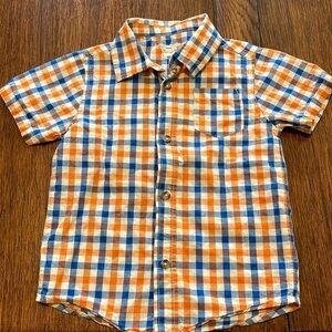 Garanimals Boys Blue Orange Plaid check pocket button down shirt 4T short sleeve